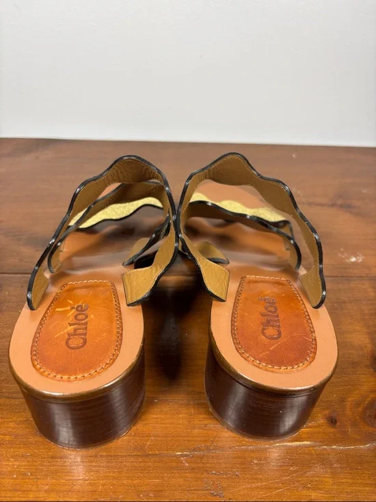 Chloé Metallic Wave Strap Leather Slide Heels Sandals Woman Size 37 earthy Tone - Picture 11 of 16